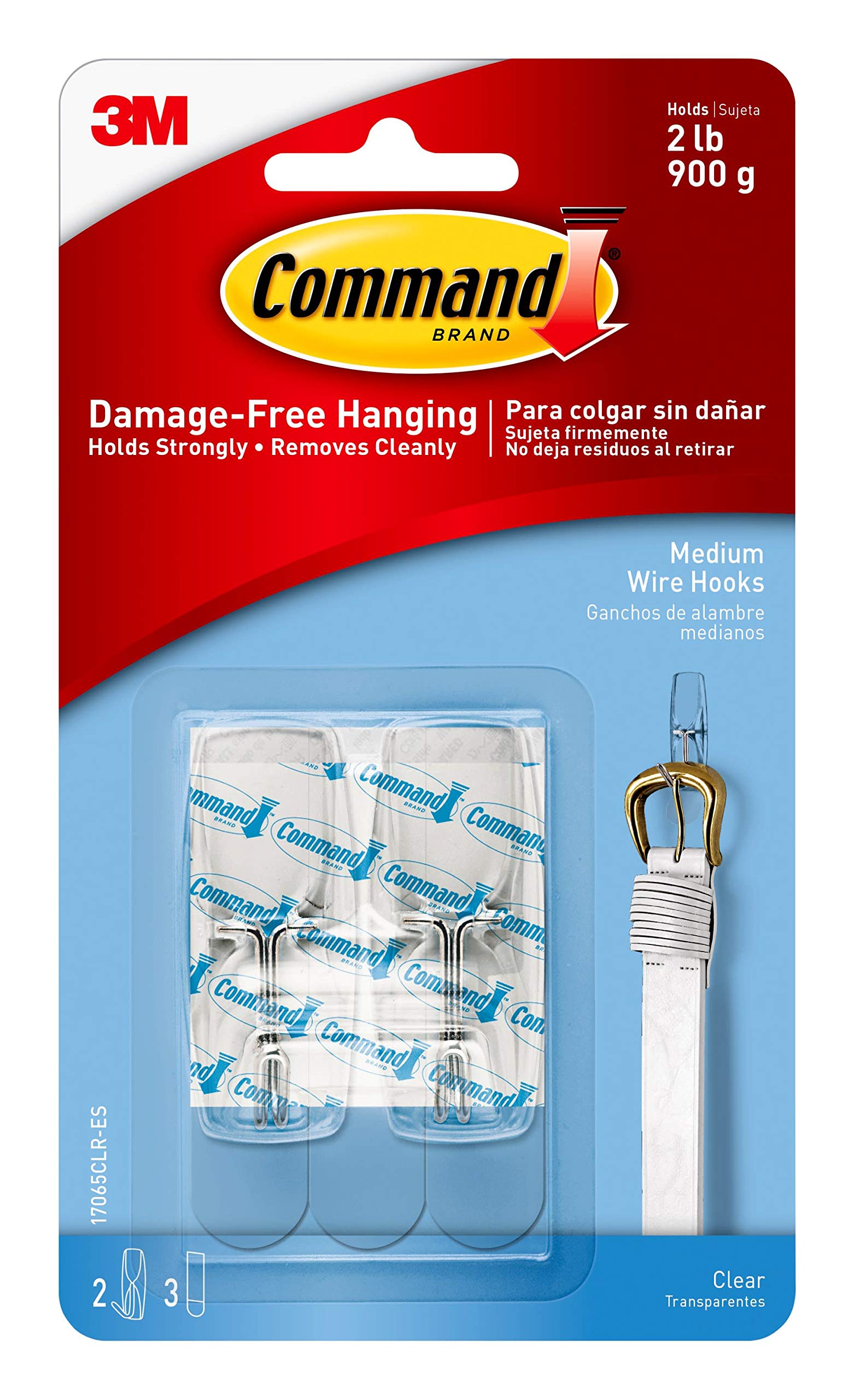 Command Medium Wire Toggle Hook, Clear, 2-Hooks