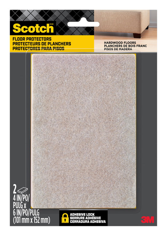 Scotch Felt Pads Beige, 2 Large Pads 4 x 6 in, Felt Furniture Pads for Protecting Hardwood Floors, Easy-to-Apply, Self-Stick Design, Reliable Protection from Nicks, dents and Scratches (SP845-NA)