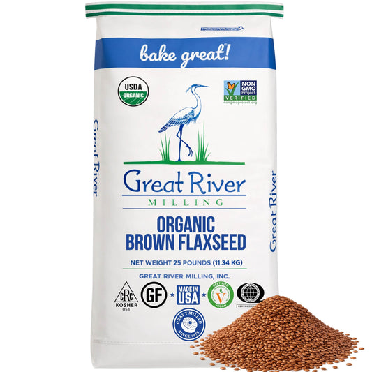 Great River Milling Organic Whole Grain Brown Flaxseed | High-Fiber, Omega-3 Rich Superfood | Non-GMO, Kosher, USDA Organic | Ideal for Baking, Smoothies & Home Milling | 25 Lb