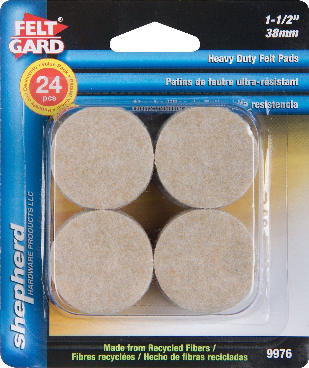 Shepherd Heavy Duty Felt Pads 1-1/2" 24-Pack