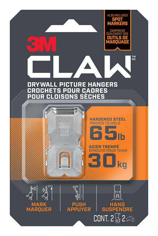 3M Claw Drywall Picture Hanger with Spot Markers 3PH65M-2EF, Holds 65 lbs (29 kg), 2 Hangers, 2 Makers