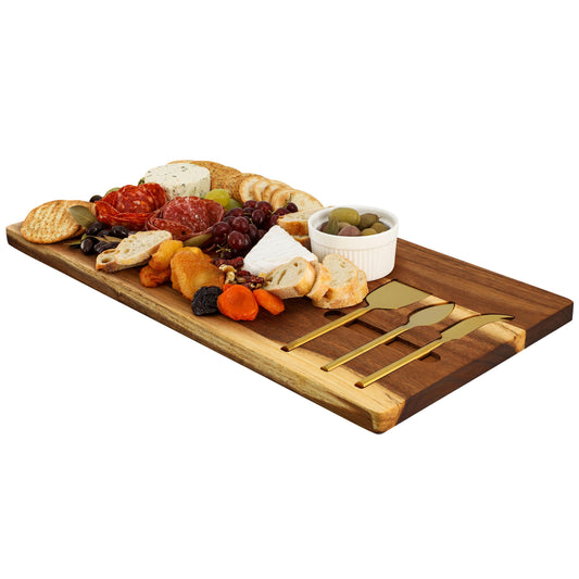 Elama Acacia Wood Cheese Board 21x11in with 3 Knives
