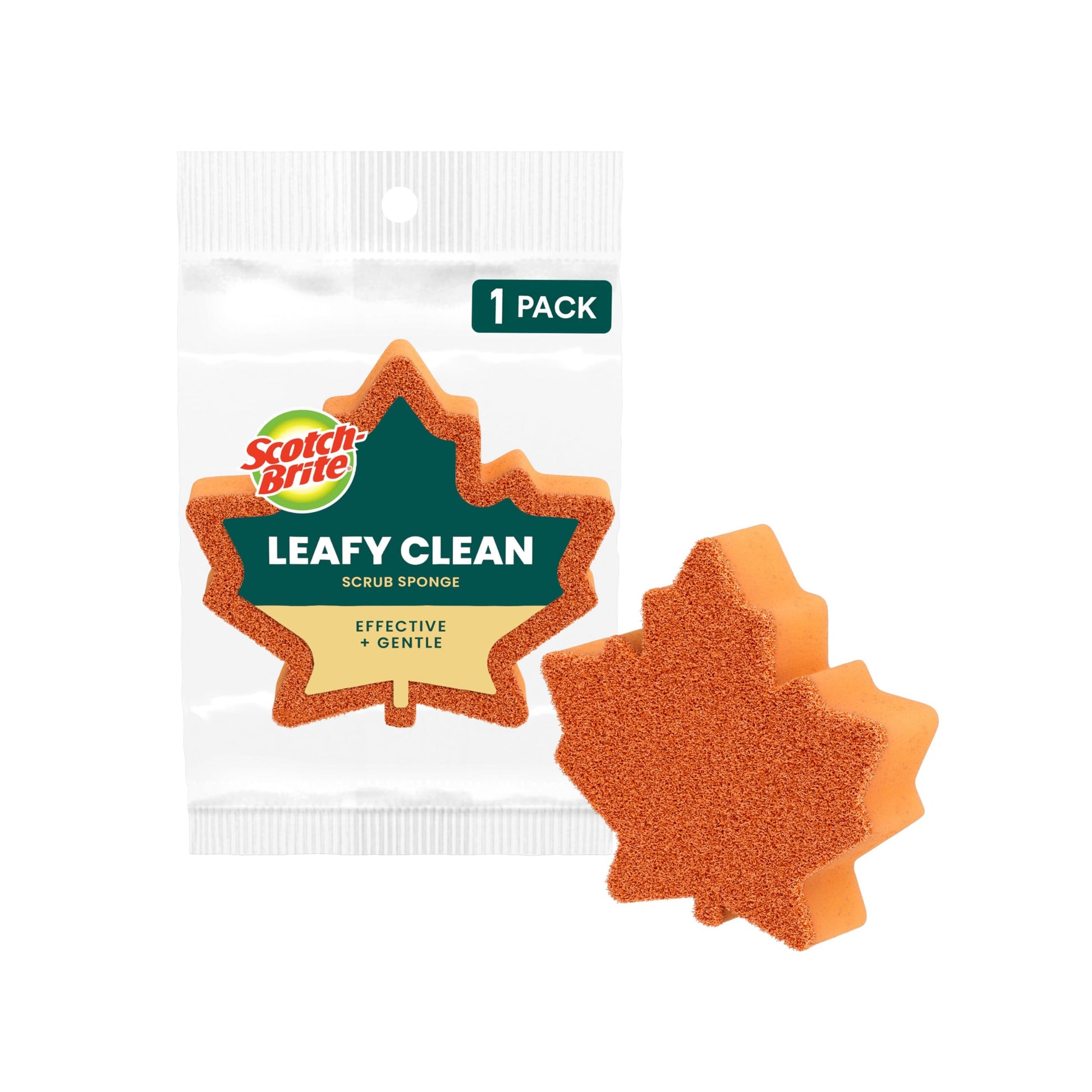 Scotch-Brite Leafy Clean Scrub Sponge, Two-Sided Kitchen Sponges for Cleaning Effectively, Leaf Shaped Dish Sponges with 100% Recycled Scrubbing Fibers, 1 Scrubbing Sponge