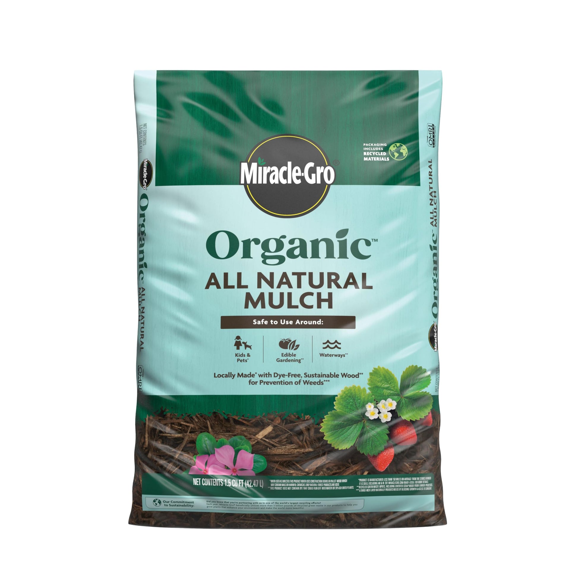Miracle-Gro Organic All Natural Mulch, Bagged and Shredded Mulch Landscaping, OMRI Listed, 1.5 cu. ft.