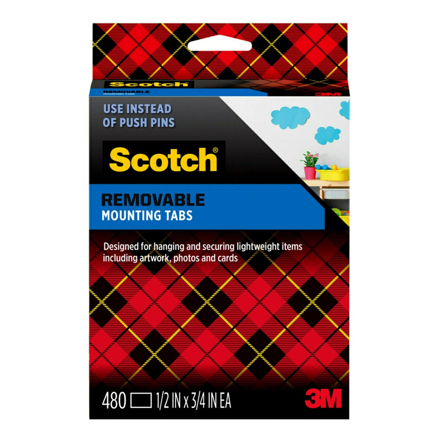 Scotch Removable Wall Mounting Tabs, .75" x .5", 480 Tabs (7225)