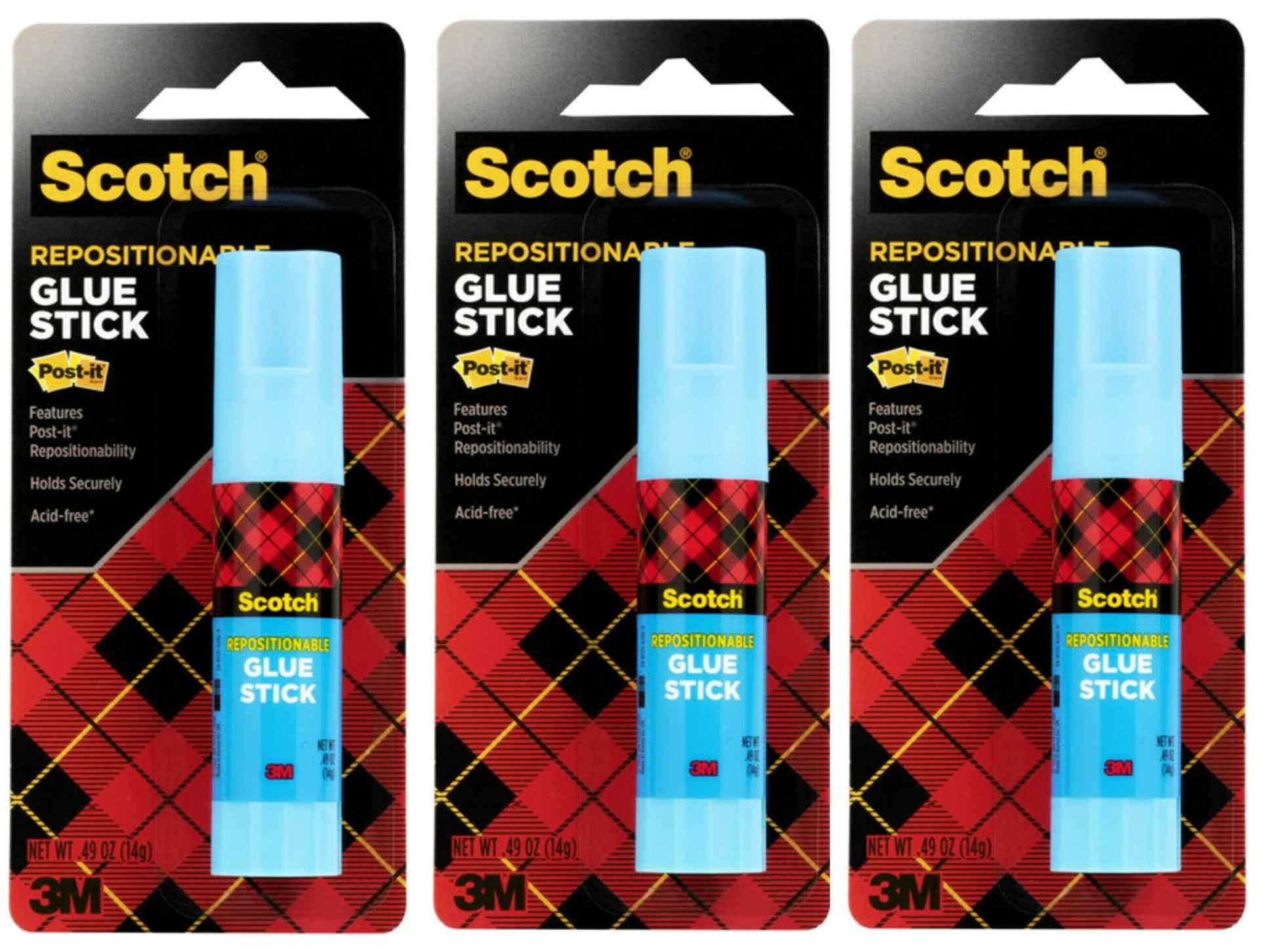 3M Removable Restickable Glue Stick 0.49oz 3-Pack