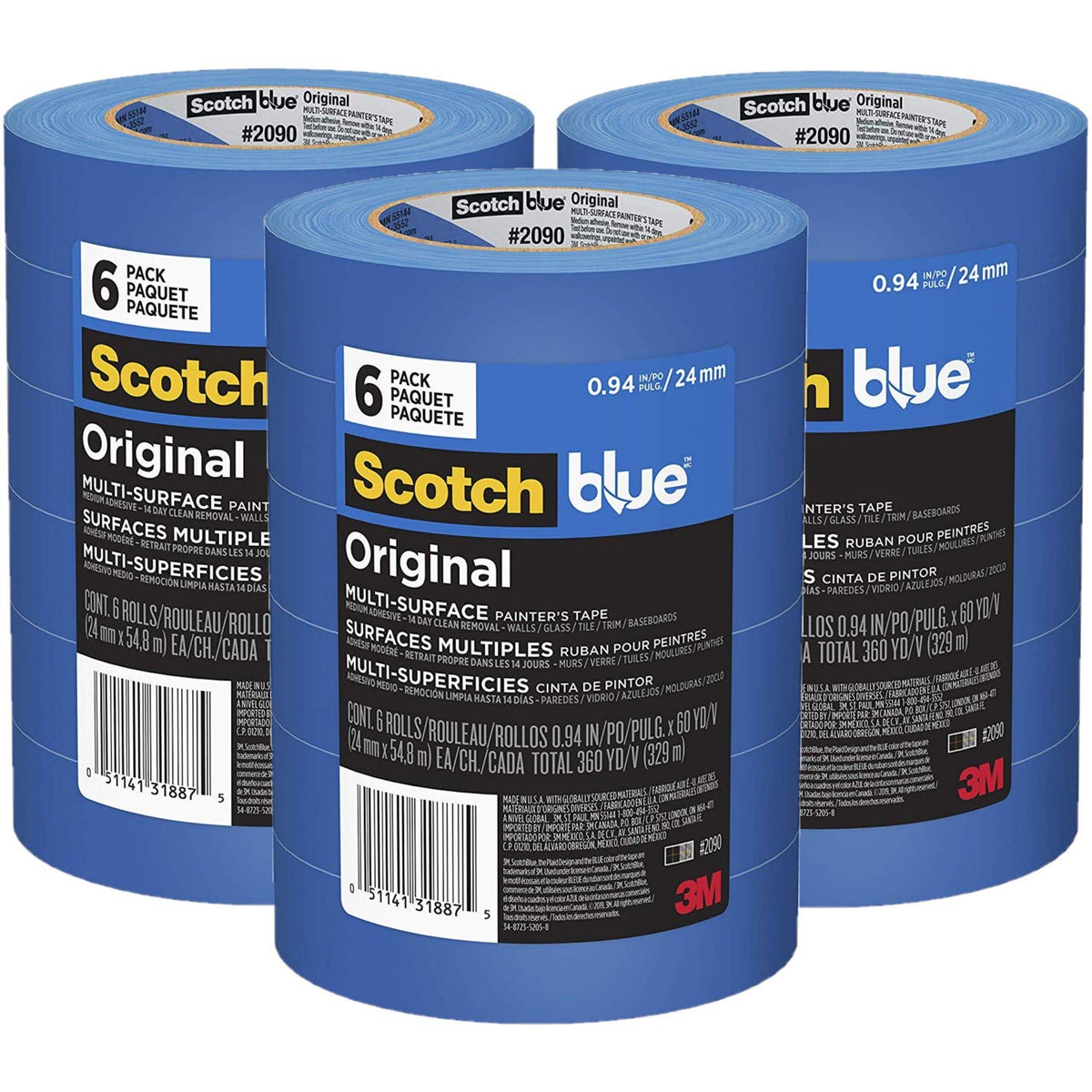 3M ScotchBlue Painter's Tape 0.94" x 60 yd 6-Pack