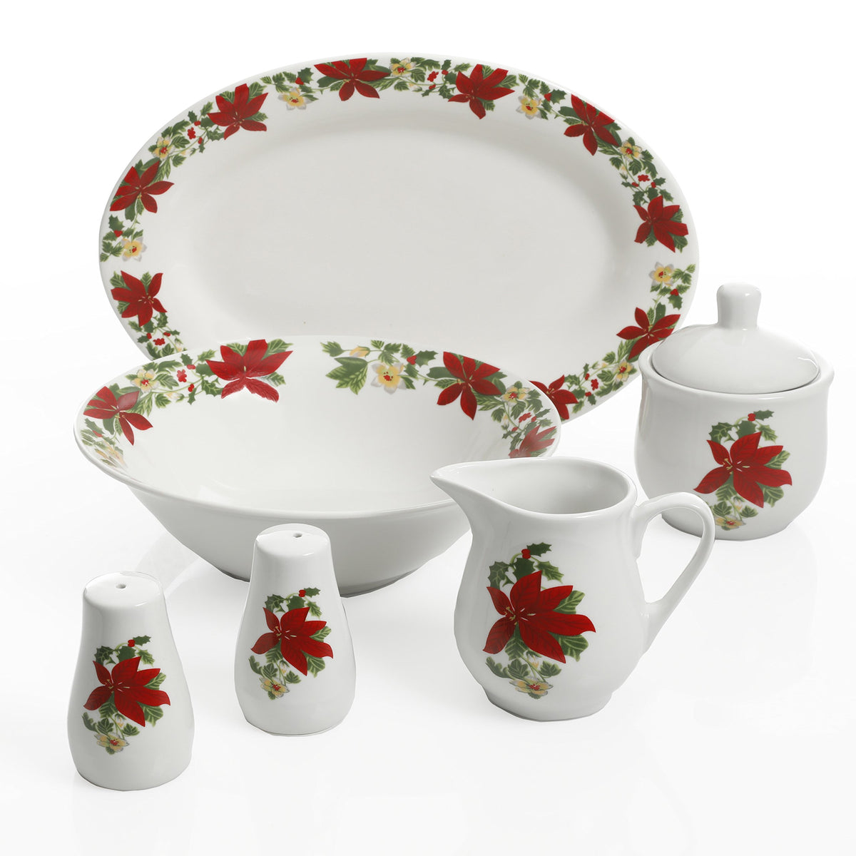 Gibson Home Poinsettia Holiday 7-Piece Serving Set