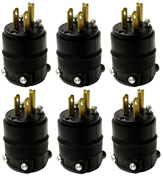 Leviton 15 Amp 125 Volt, Straight Blade Rubber Plug, NEMA 5-15, 515PR Black, (Pack of 6)
