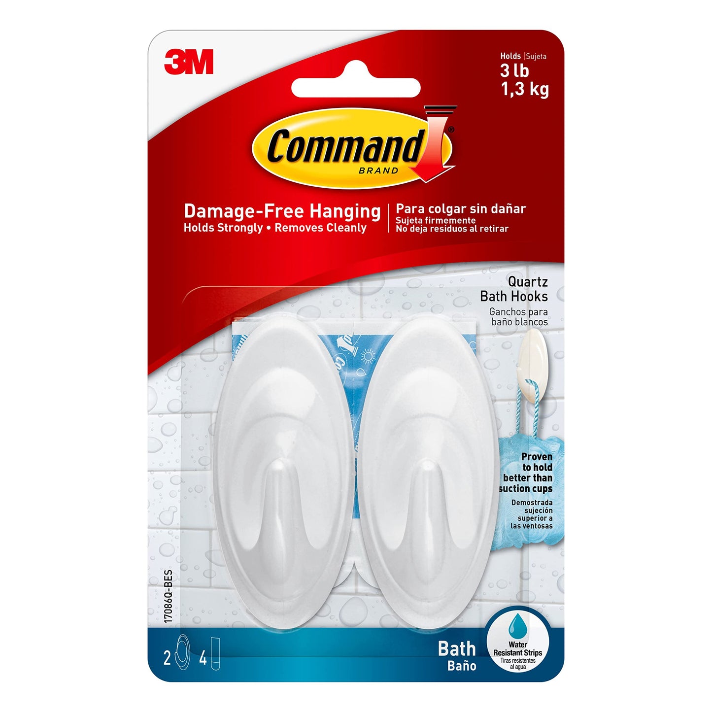 3M Command Quartz Terrace Bathroom Hooks 2-Pack White