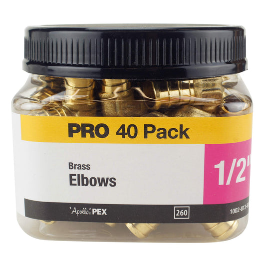 ApolloPEX 1/2" Brass PEX Barb 90° Elbow 40 Pack