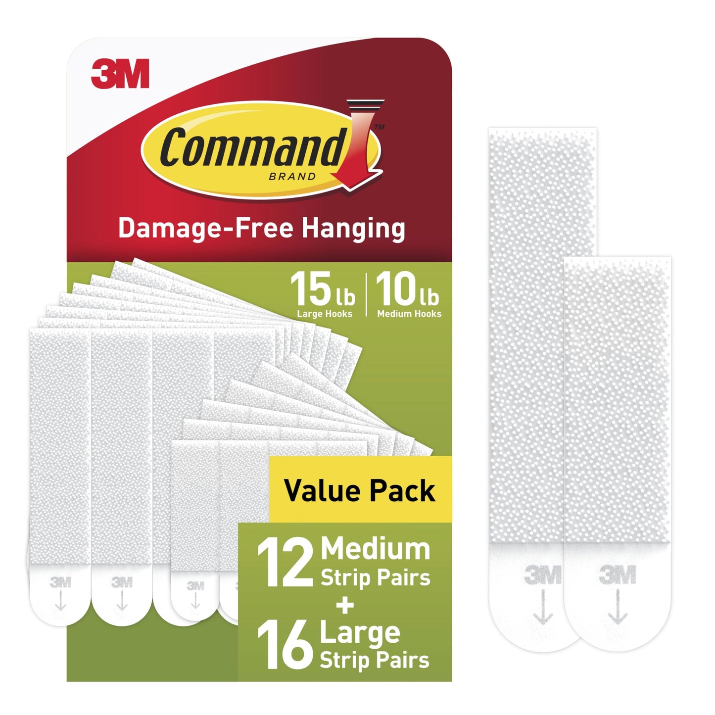 Triplenet Pricing 15 lb & 10 lb Large and Medium Picture Hanging Strips 28 Assorted Pairs (56 Strips), Damage Free Hanging Picture Hangers, Great for Home Decor, White Adhesive PH20928NA