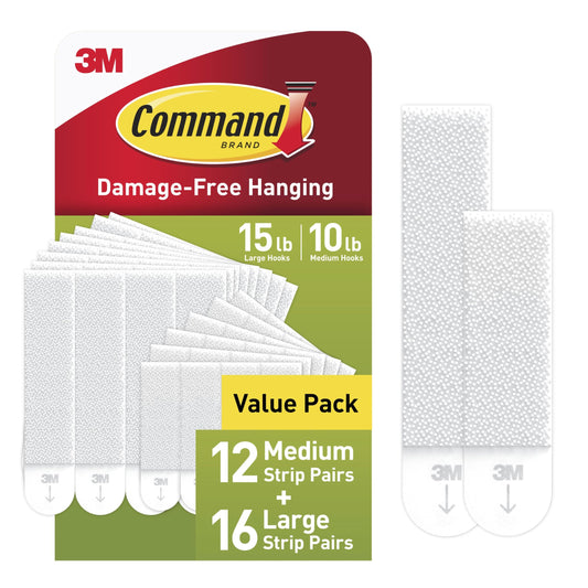 Triplenet Pricing 15 lb & 10 lb Large and Medium Picture Hanging Strips 28 Assorted Pairs (56 Strips), Damage Free Hanging Picture Hangers, Great for Home Decor, White Adhesive PH20928NA