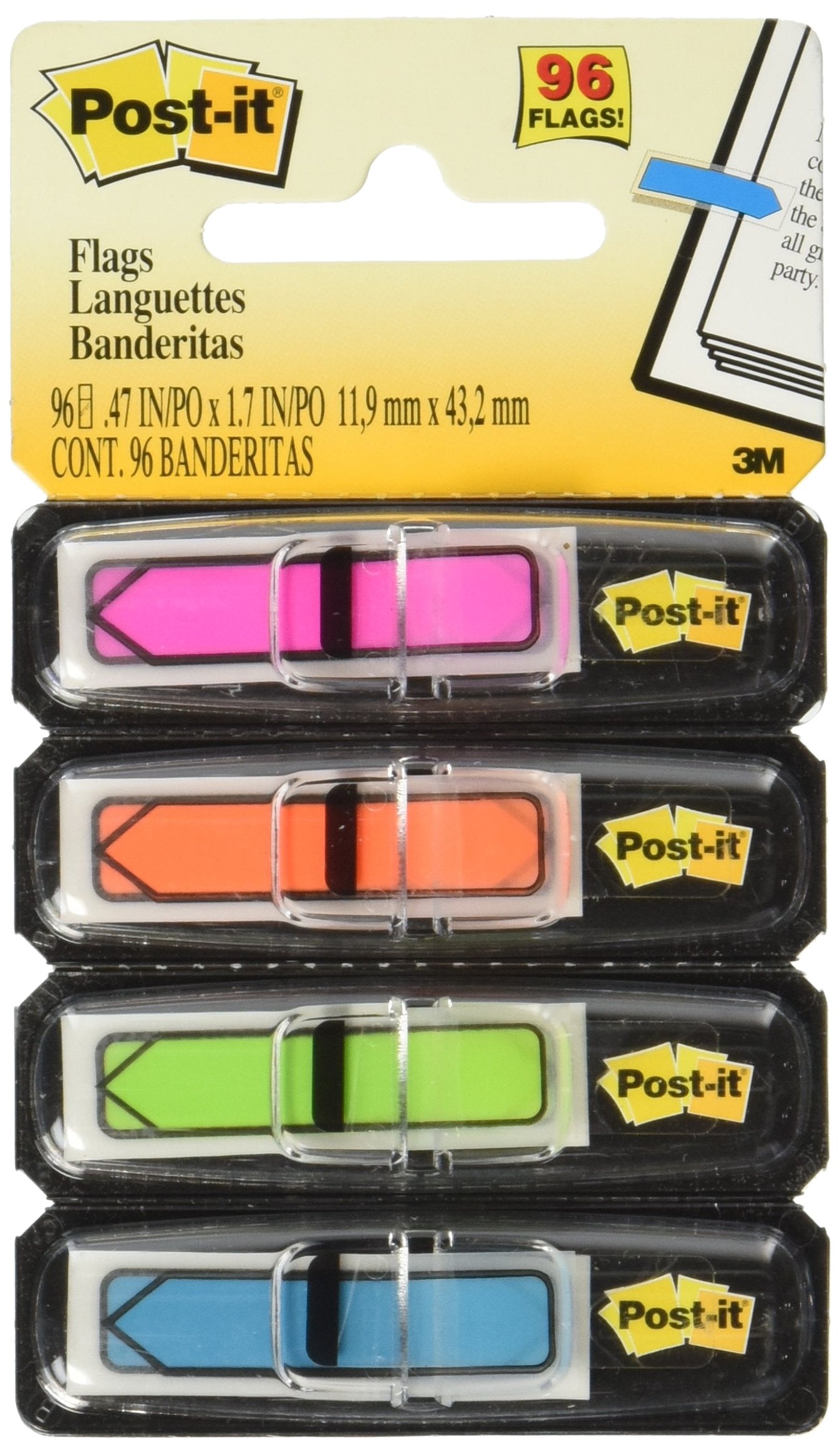 Post-it 684ARR4 Arrow 1/2-Inch Page Flags, Four Assorted Bright Colors, 24/Color, 96-Flags/Pack