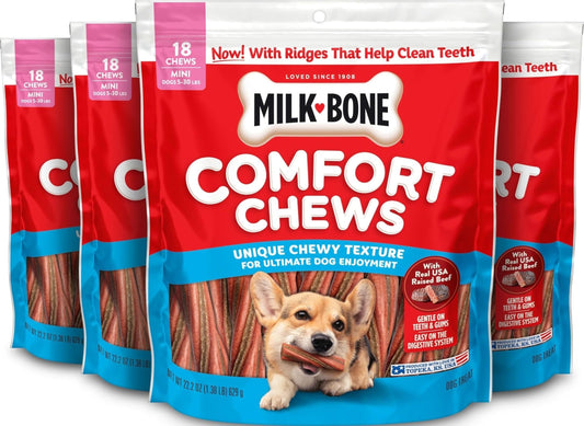 Milk-Bone Mini Comfort Chews, Chewy Texture and Real Beef, 18 Mini Chews (Pack of 4)