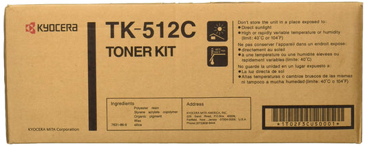 Kyocera 1T02F3CUS0 Model TK-512C Cyan Toner Kit For Use With Kyocera ECOSYS FS-C5020N, FS-C5025N and FS-C5030N Laser Printers; Up To 8000 Pages Yield at 5% Average Coverage