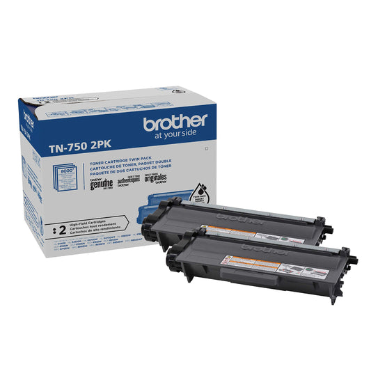 Brother Genuine TN-750 (TN750) High Yield Black Laser Toner Cartridge 2-Pack