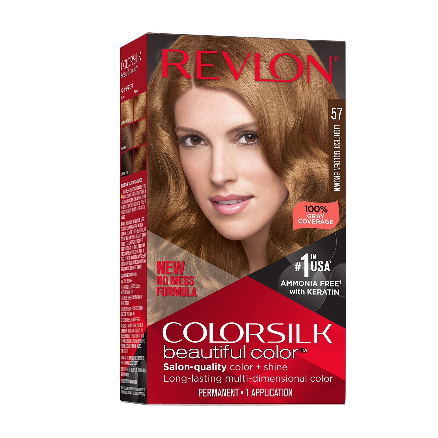 Revlon Colorsilk Beautiful Color Permanent Hair Color, Long-Lasting High-Definition Color, Shine & Silky Softness with 100% Gray Coverage, Ammonia Free, 057 Lightest Golden Brown, 1 Pack