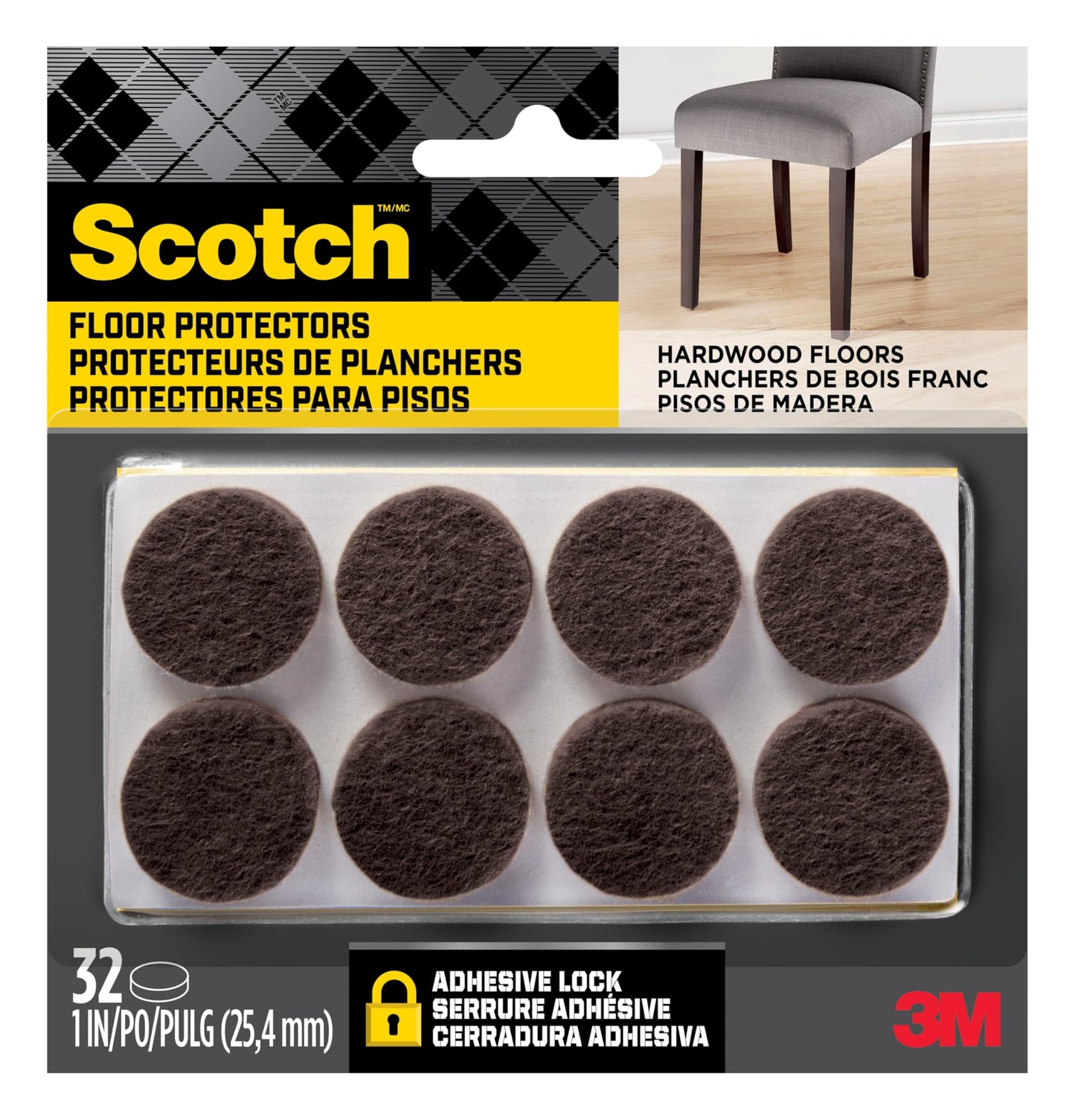 Scotch Felt Pads 1" Round 32 Pack SP822-NA