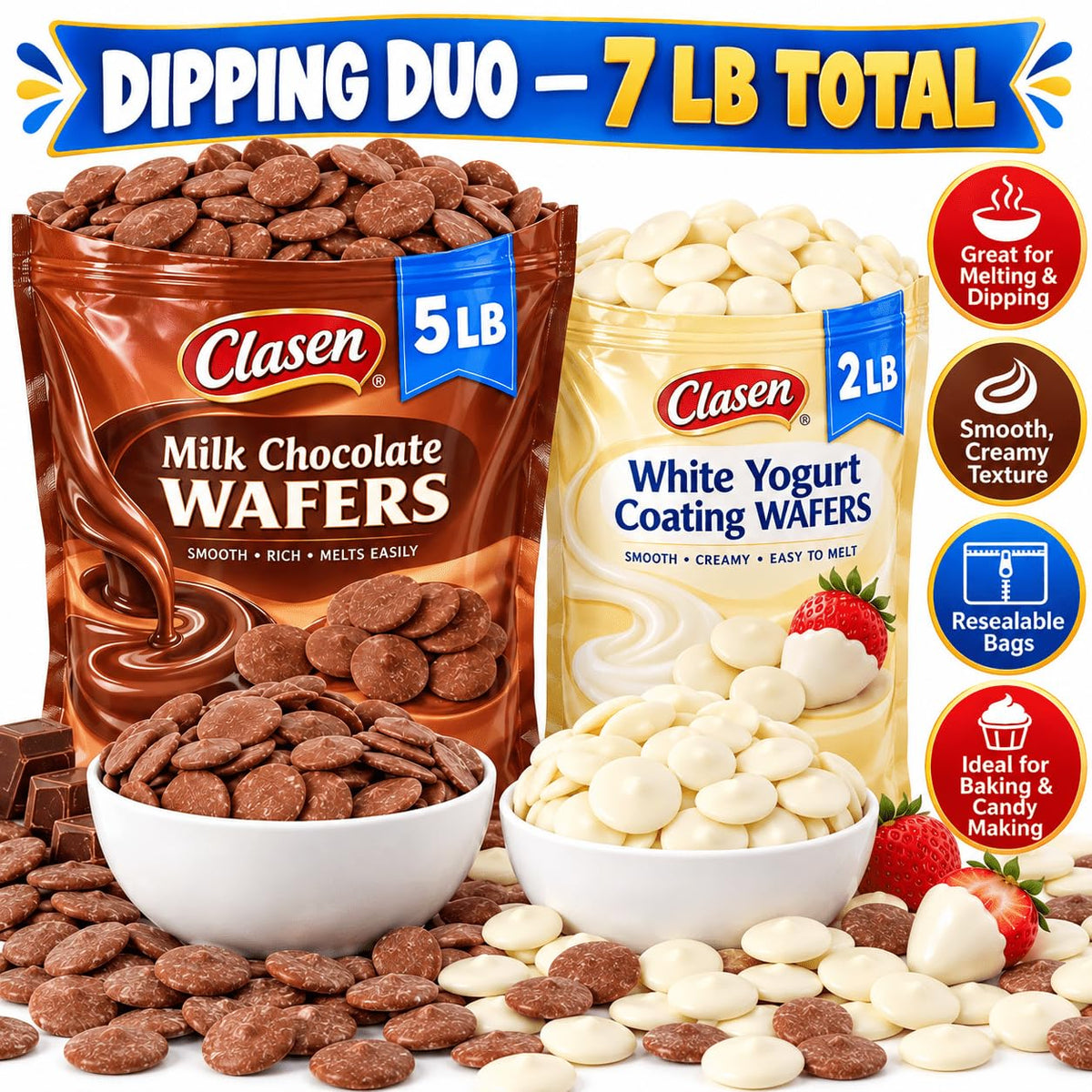 Clasen Milk Chocolate & Yogurt Melting Wafers 7lb Bulk