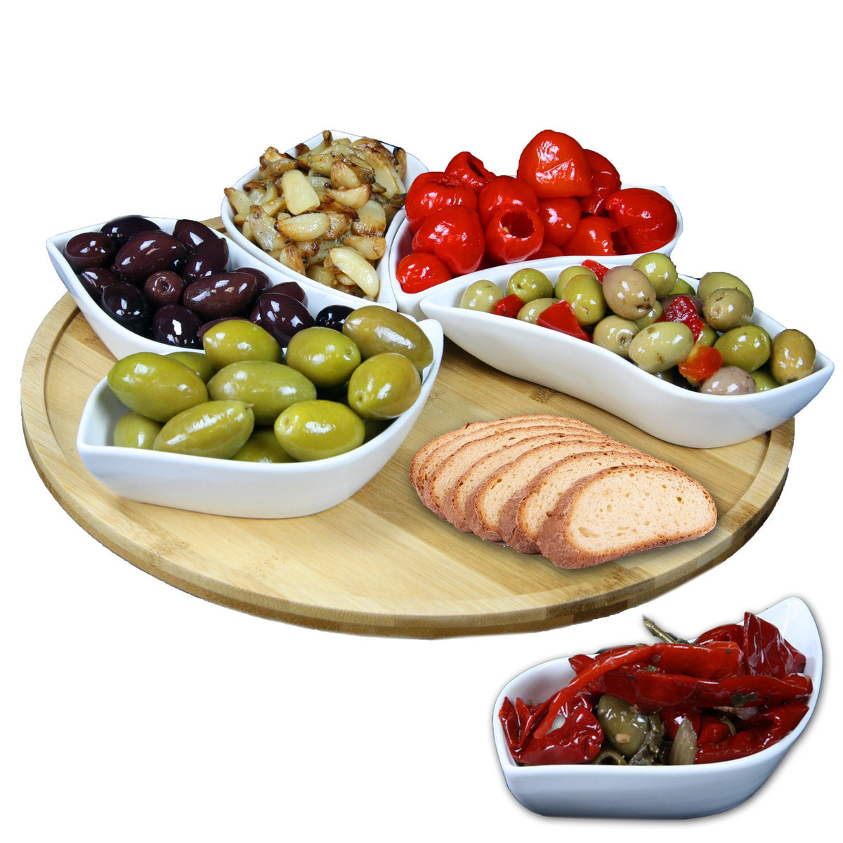 Elama 7-Piece Ceramic Appetizer Set with Bamboo Tray