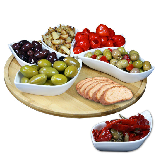 Elama 7-Piece Ceramic Appetizer Set with Bamboo Tray