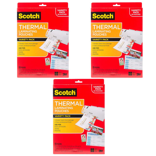 3M TP-8000-VP Variety Thermal Pouches Laminator, 3 Pack
