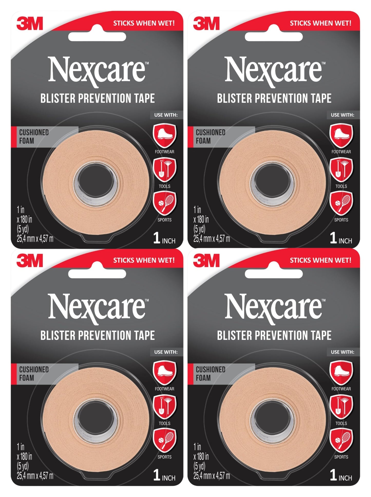 3M Nexcare Blister Prevention Tape 1in x 5yds 4-Pack