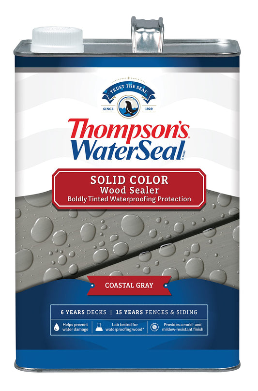 Thompson’s WaterSeal Solid Color Waterproofing Wood Stain and Sealer, Coastal Grey, 1 Gallon