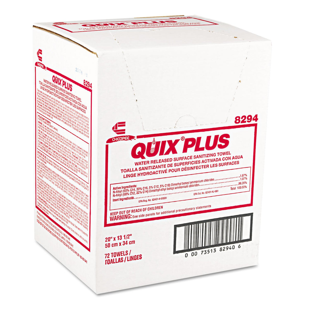 Chicopee Chix 8294 Quix Plus Disinfecting Towels 13.5 x 20 72/Carton