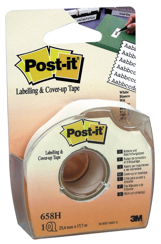 Post-it 658 Cover Up and Labeling Tape, 6 Line Roll, 1-Inch x700-Inch, White