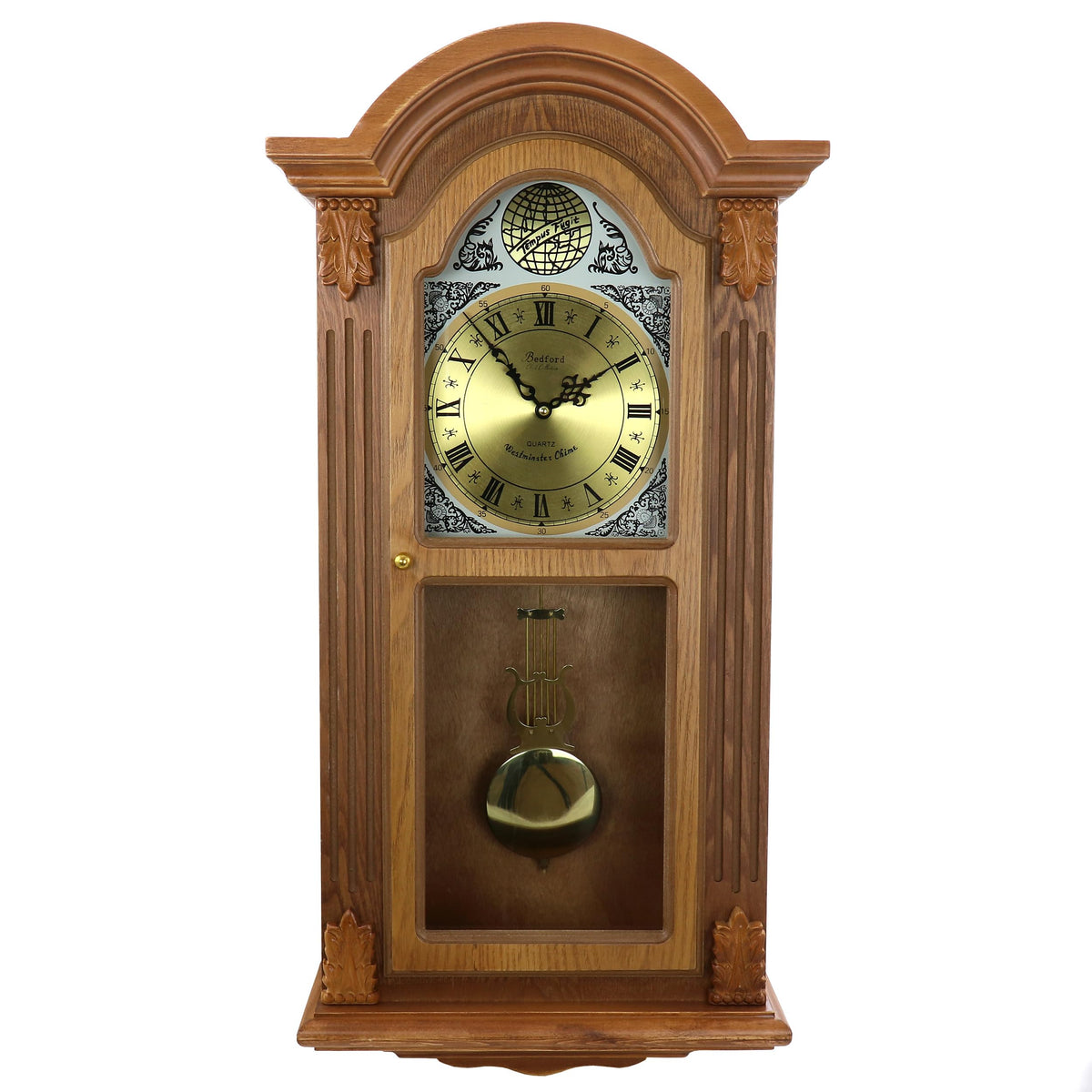 Bedford Clock Collection Honey Oak Chiming Wall Clock