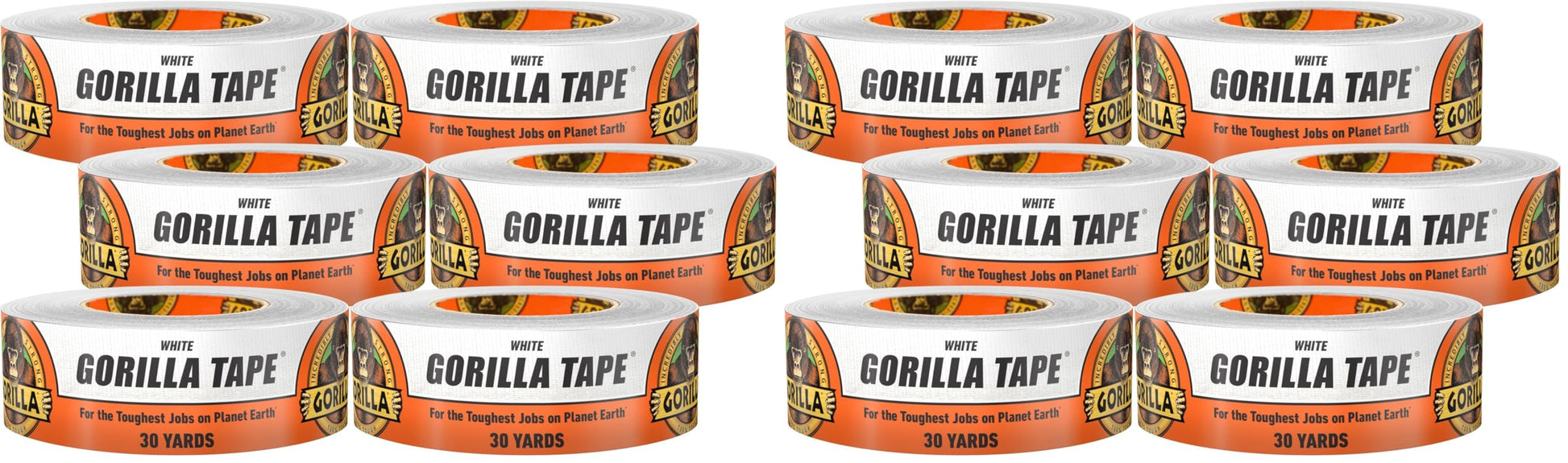 Gorilla White Duct Tape 1.88" x 30 yd Pack of 12