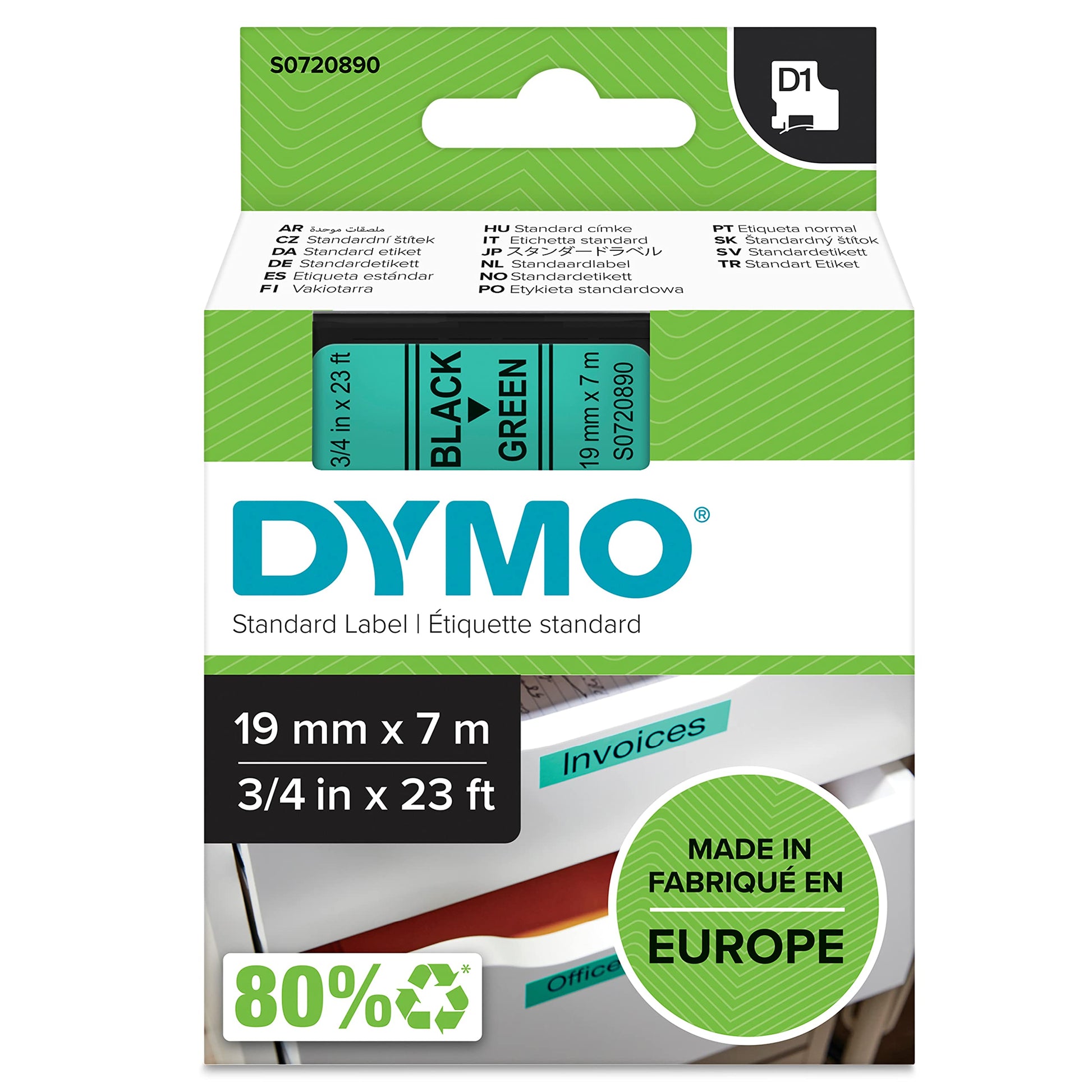 DYMO 3/4-Inch D1 Label, Black on Green (45809)