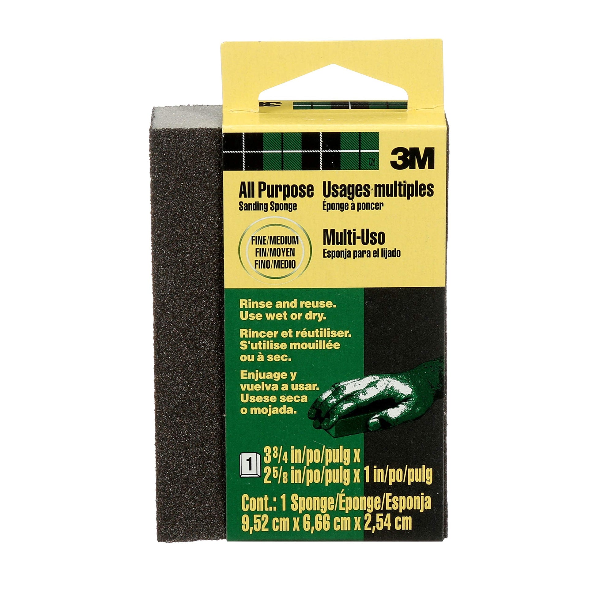 3M Small Area Sanding Sponge, 3.75-in by 2.625-in by 1-in, Fine/Medium