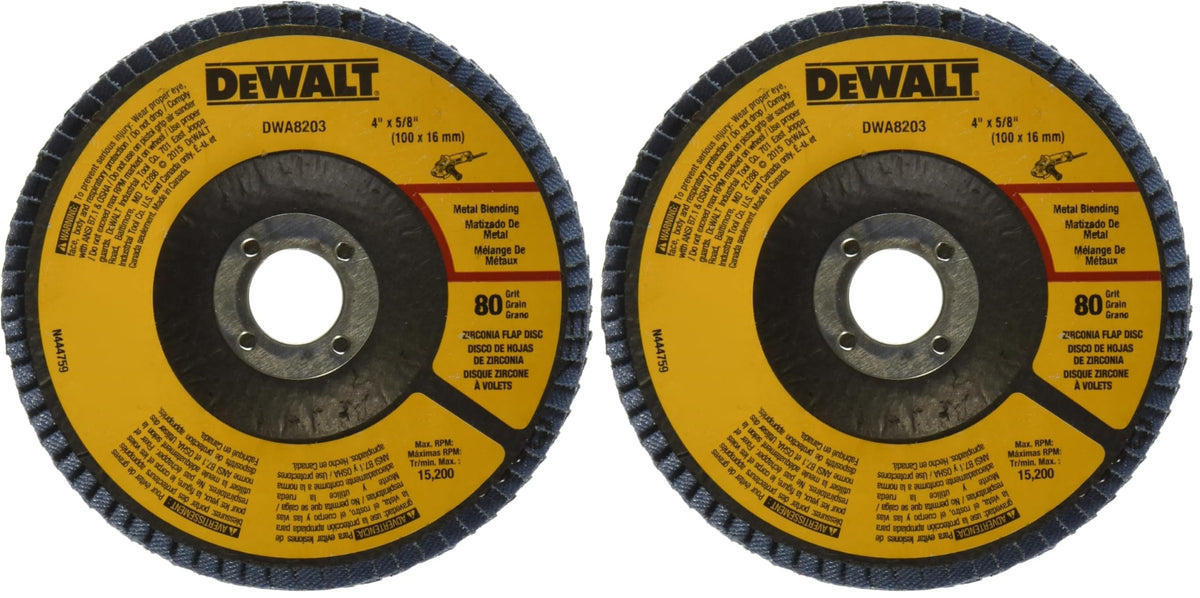 DEWALT DWA8203 80 Grit Zirconia T29 Flap Disc 4" x 5/8" (2 Pack)