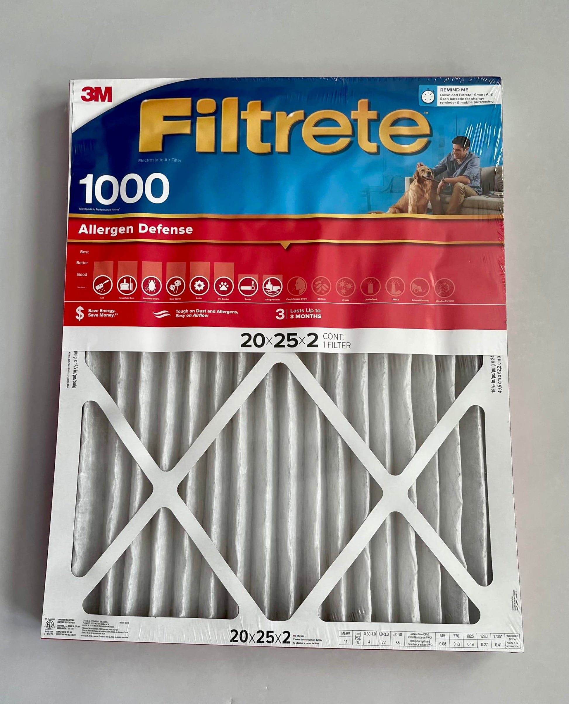 3M Filtrete AIR 1000 MPR 20x25x2IN NADP03-2IN-4