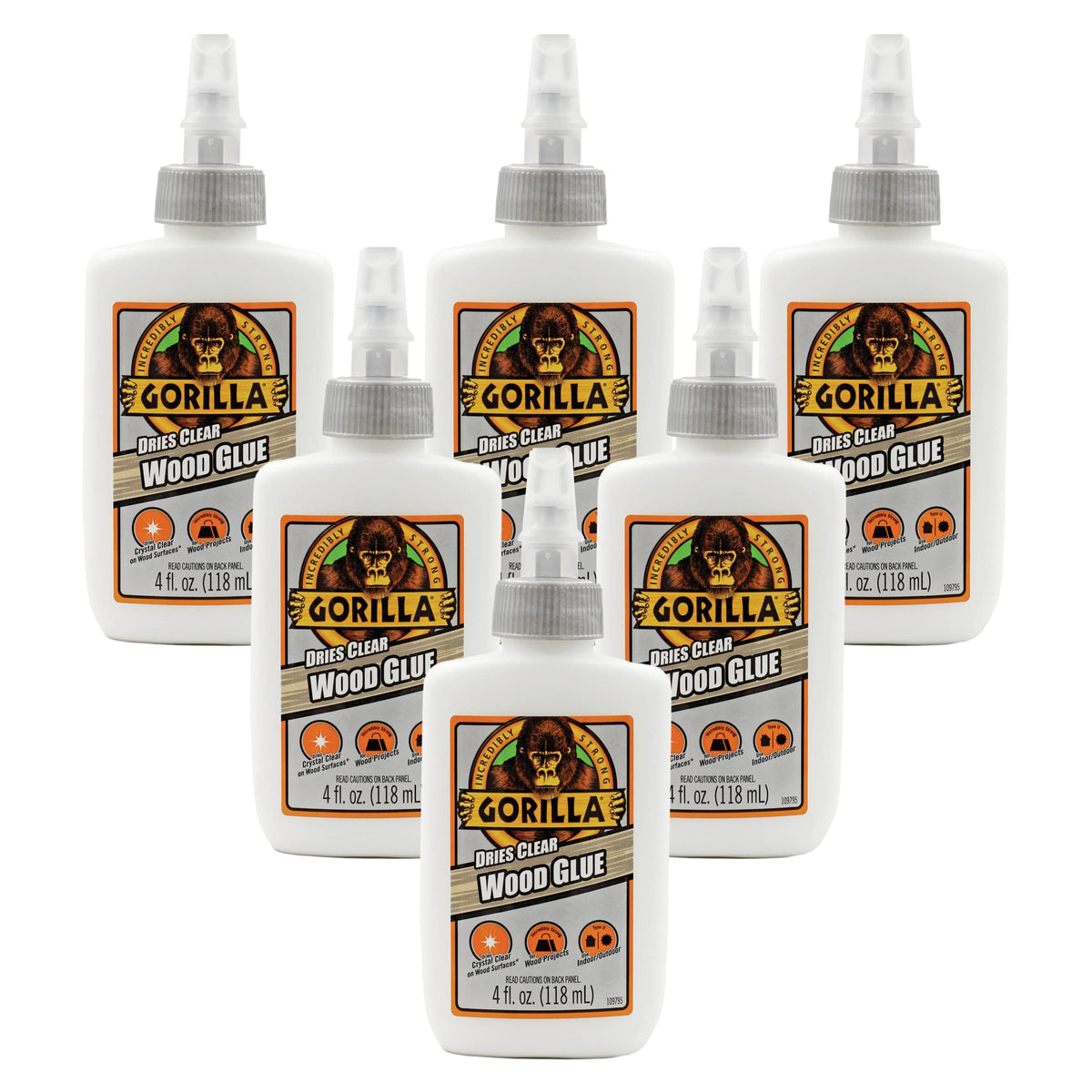 Gorilla Dries Clear Wood Glue 4oz 6-Pack