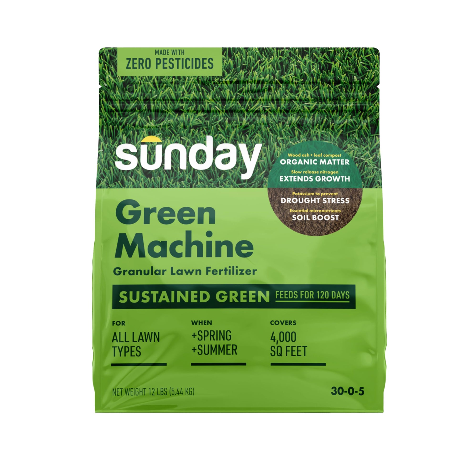 Sunday Green Machine Lawn Fertilizer 12lbs 30-0-5