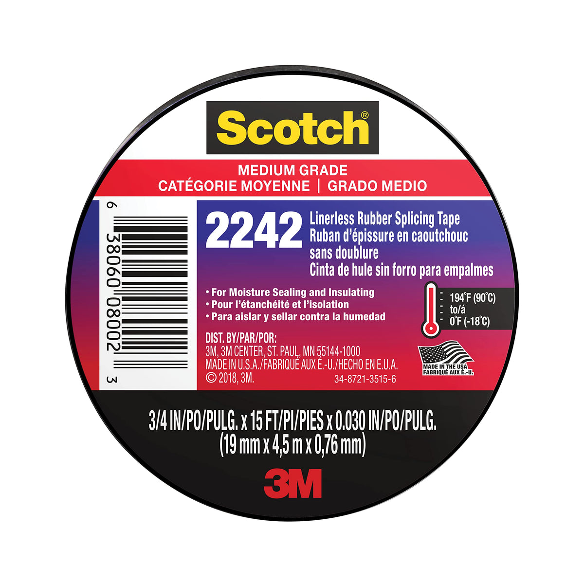 3M Linerless Electrical Rubber Tape 2242-3/4X15FT