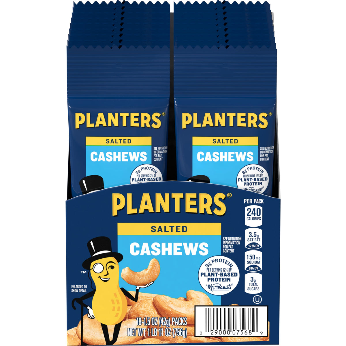 PLANTERS Salted Cashews, 1.5 oz. Packs (18 Pack) - Individually Packed Snacks On the Go - Snacks for Adults - Quick Snacks - Kosher