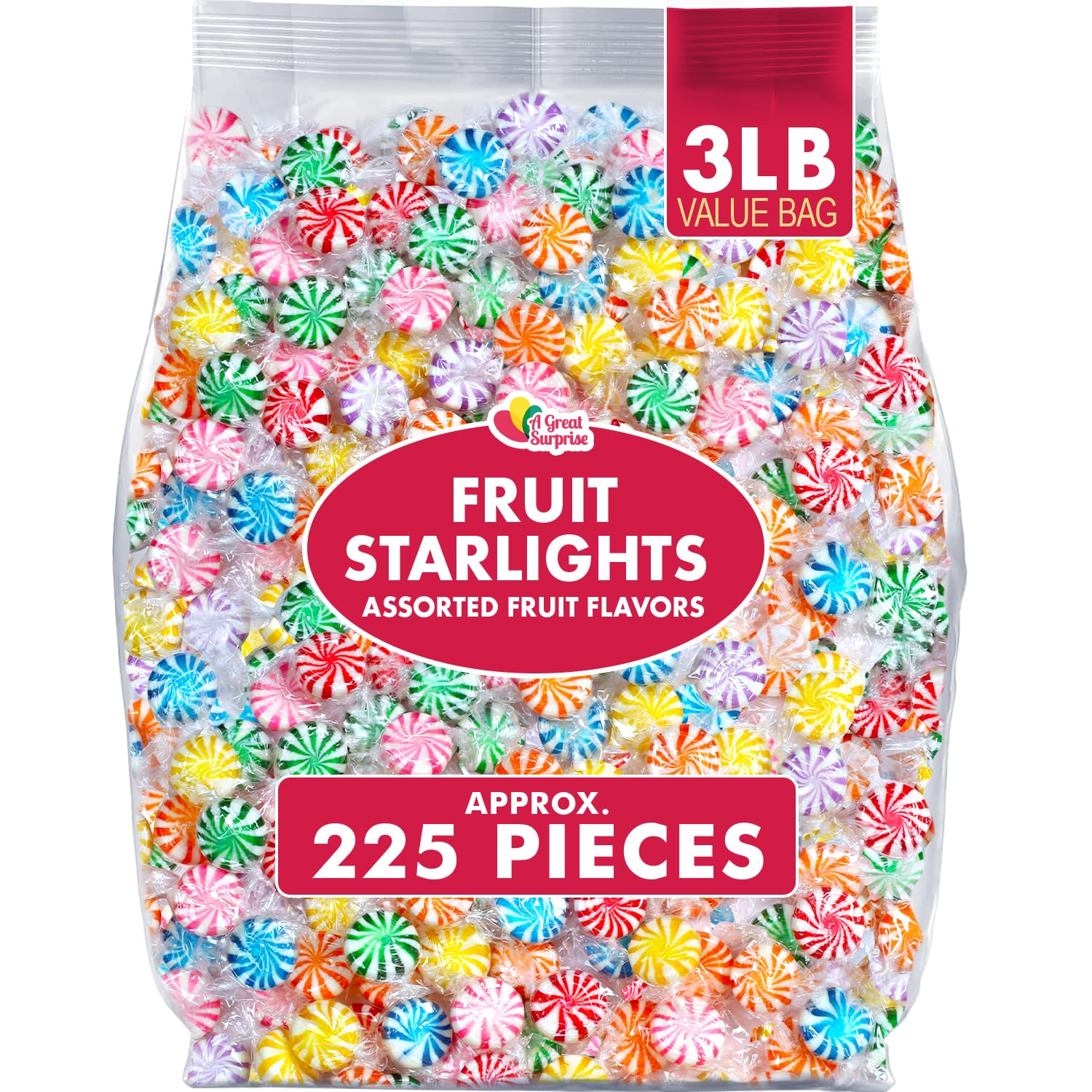 Christmas Assorted Fruit Starlights - 3 LB - Pinwheel Candies - Flavored Hard Candy - Individually Wrapped - Office, Desk, Classroom 636375
