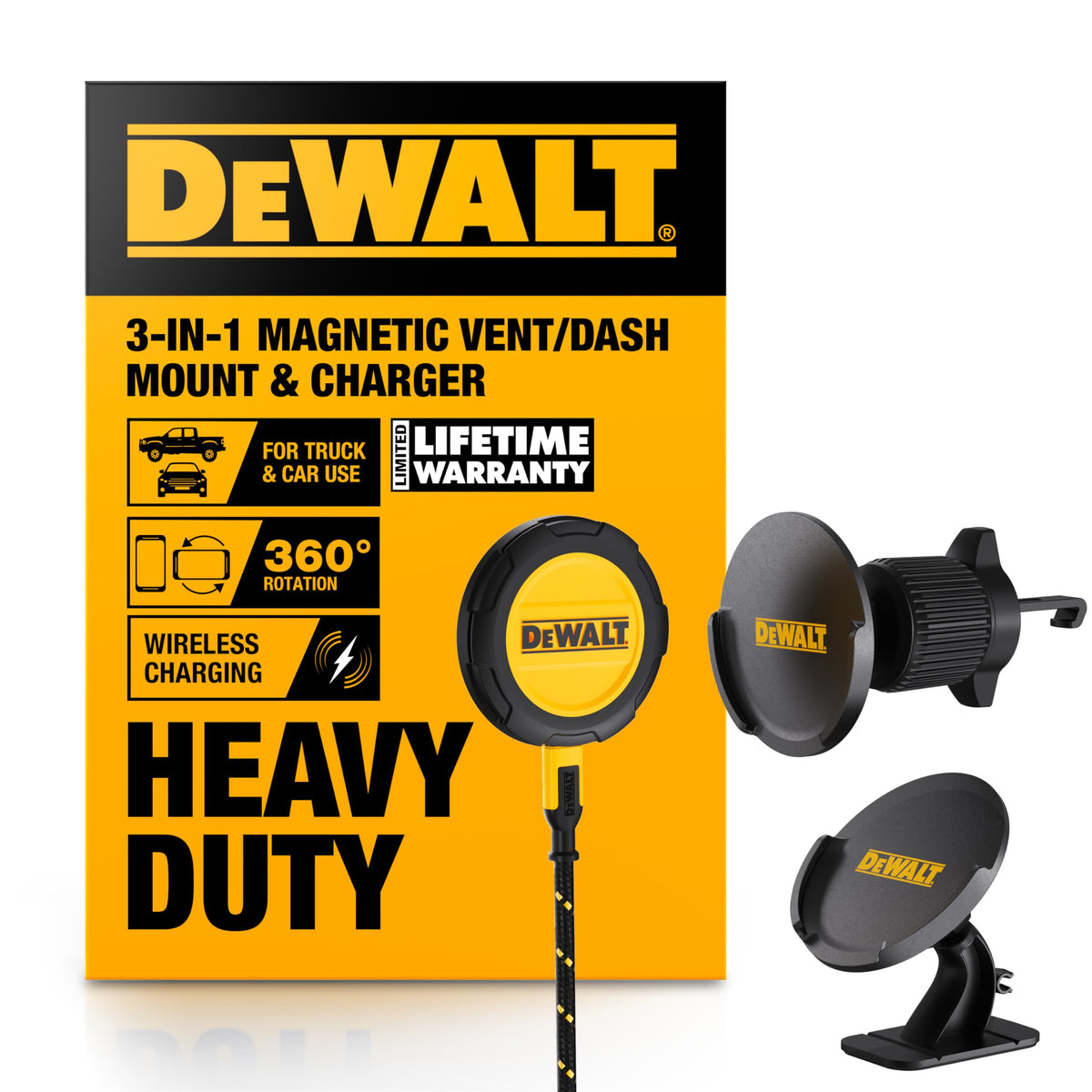 DEWALT Magnetic Phone Holder for Car Kit, Heavy Duty Wireless Charger, Vent Mount, Dash Mount, Charging Mounted Holders Cell Phone Holders for Your Car Accessories for Women Men for iPhone 17 16 15 14