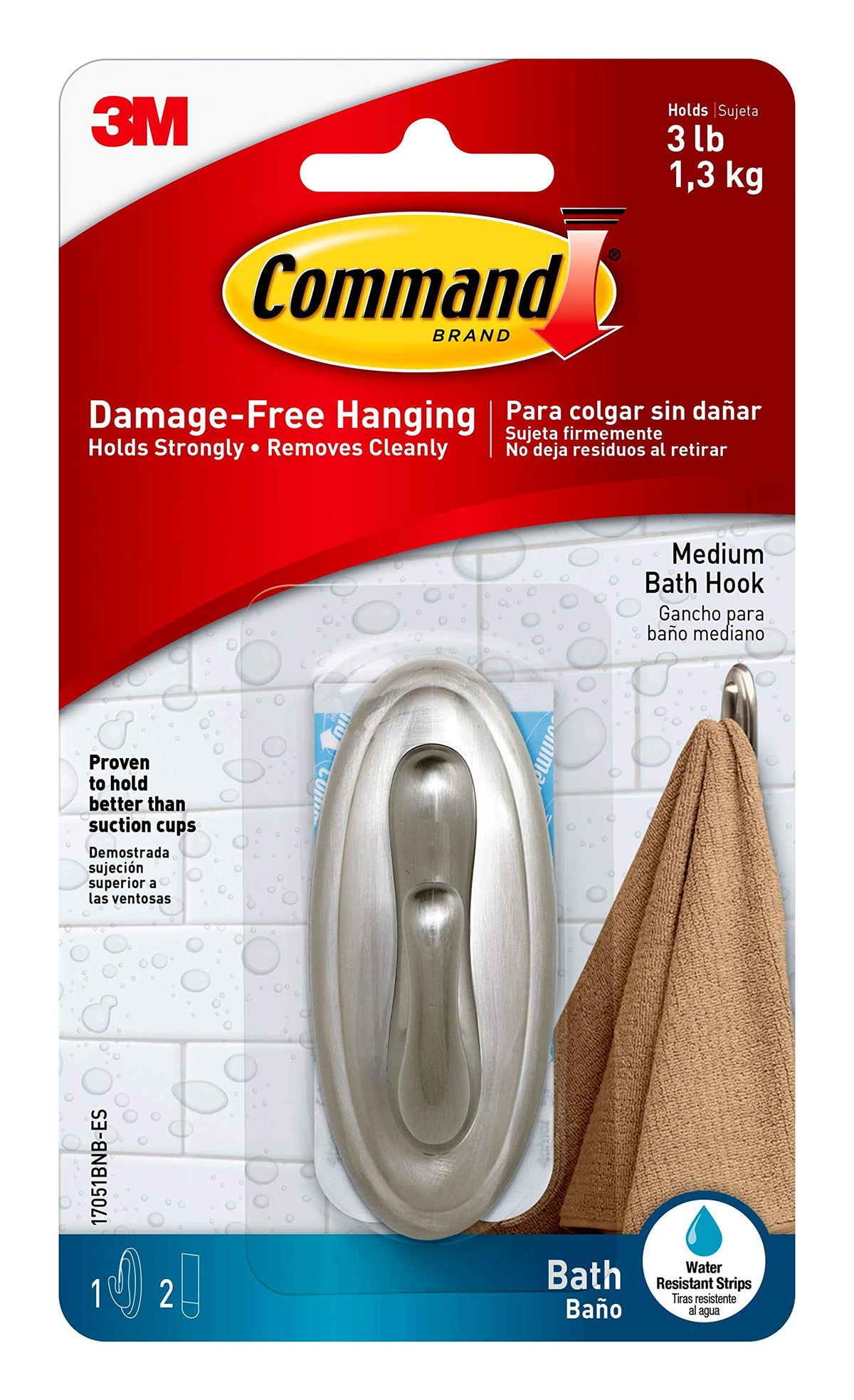 3M Command 17051BN-B Bath Hook 24 Pack