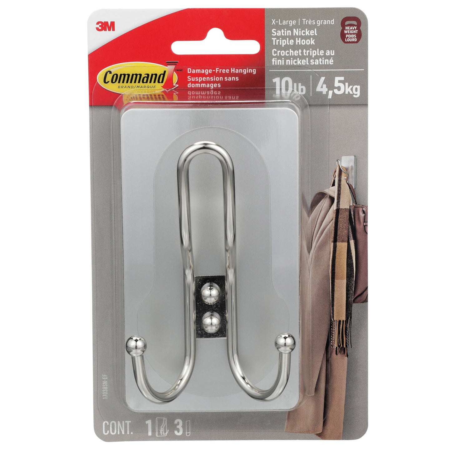 3M Command X-Large Satin Nickel Triple Hook
