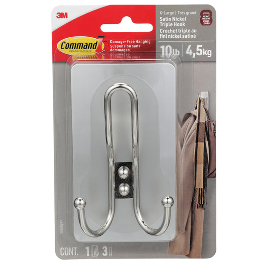 3M Command X-Large Satin Nickel Triple Hook