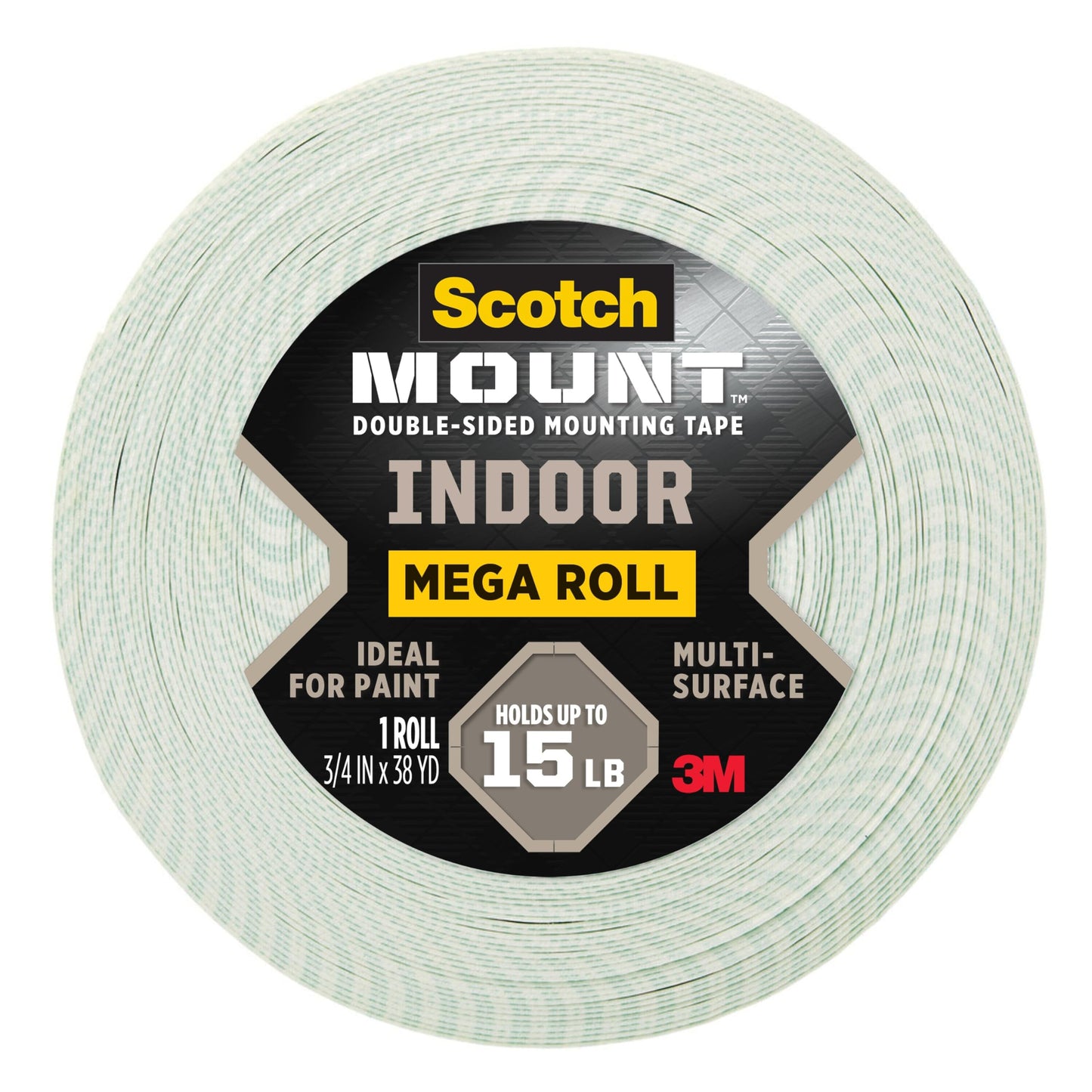 Scotch-Mount Double-Sided Tape Mega Roll, 3/4 in x 114 ft, Indoor Mounting White Tape, Features 3M Industrial Strength Adhesive, No Mess or Tools (110H-MR)