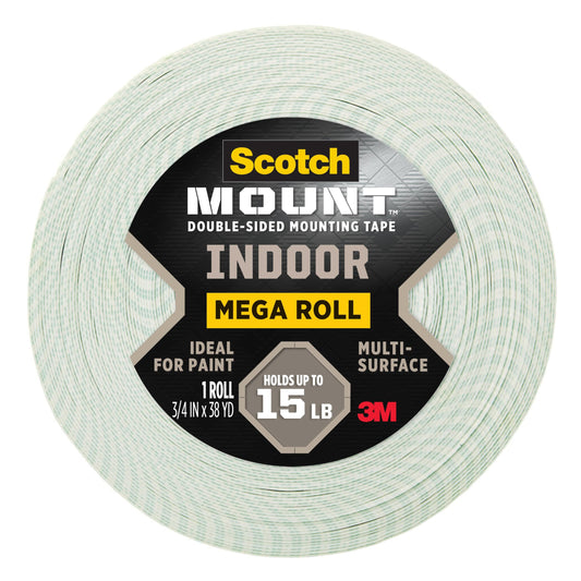 Scotch-Mount Double-Sided Tape Mega Roll, 3/4 in x 114 ft, Indoor Mounting White Tape, Features 3M Industrial Strength Adhesive, No Mess or Tools (110H-MR)