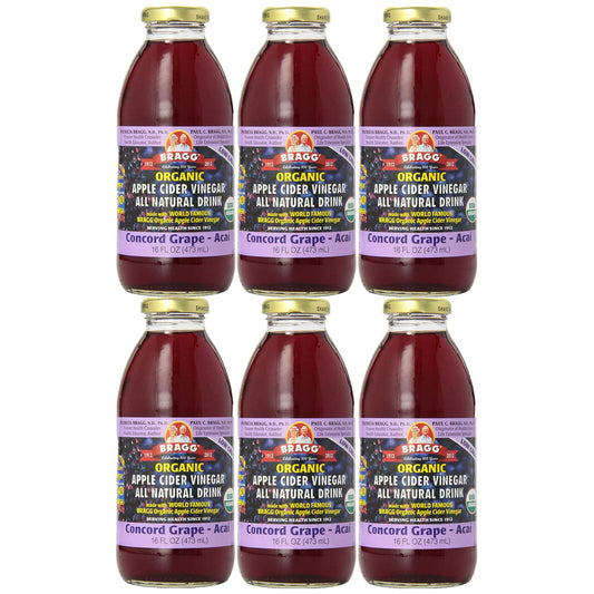 Bragg Apple Cider Vinegar Drink Concord Grape & Acai 16oz 6-Pack