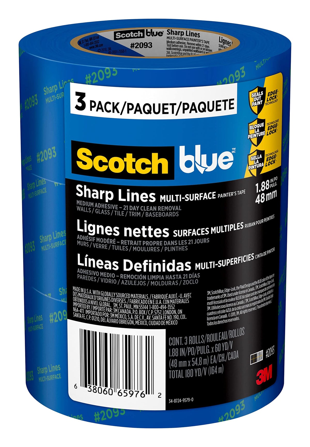 3M ScotchBlue PROSharp Painter's Tape 1.88in x 60yd 3-Pack